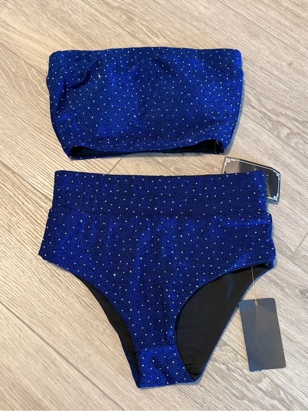 Sparkling Royal Blue Two-Piece Strapless heels / dance sports set
